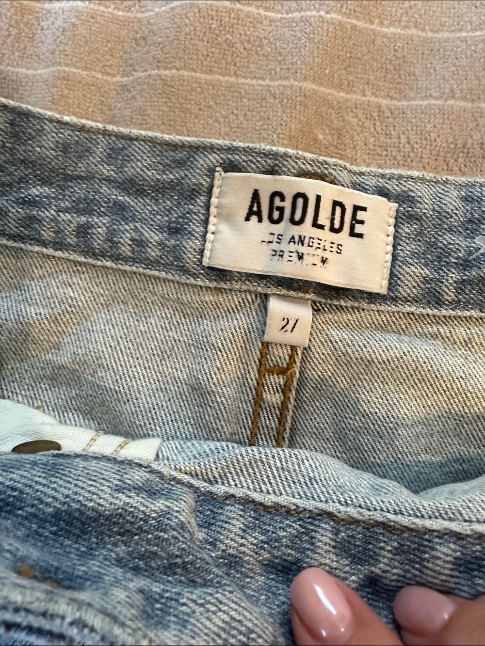 Agolde Light Blue Distressed Denim Wrap Mini Skirt - Picture 2 of 4